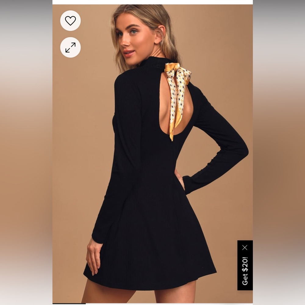 Lulus Take it Back Black Ribbed Knit Tie-Back Sweater Dress